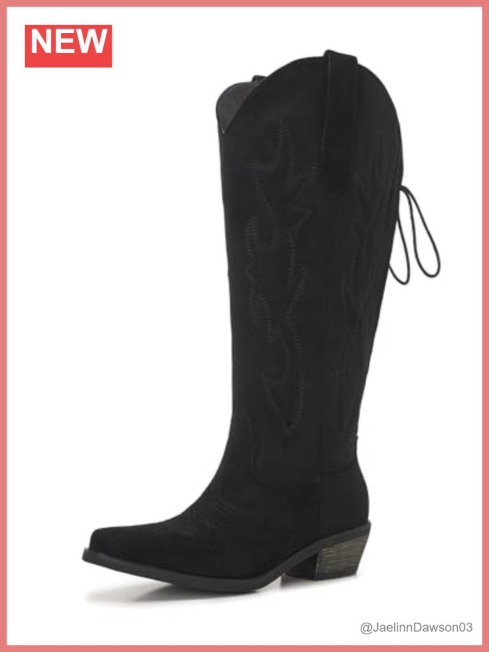 Faux Suede Embroidered Pointed Toe Cowboy Boots, Knee High with Side Zipper,